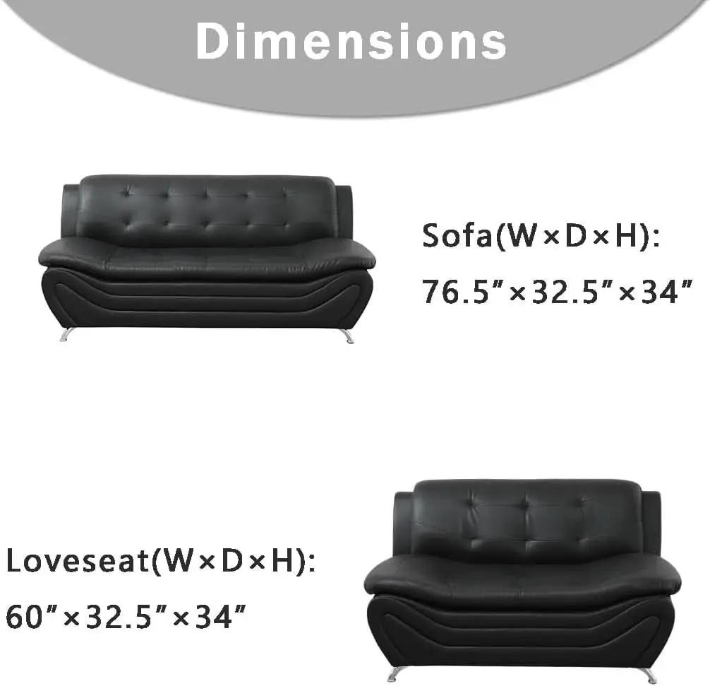 Black Leather Sofa Set With Loveseat For Living Room from PriceLows™