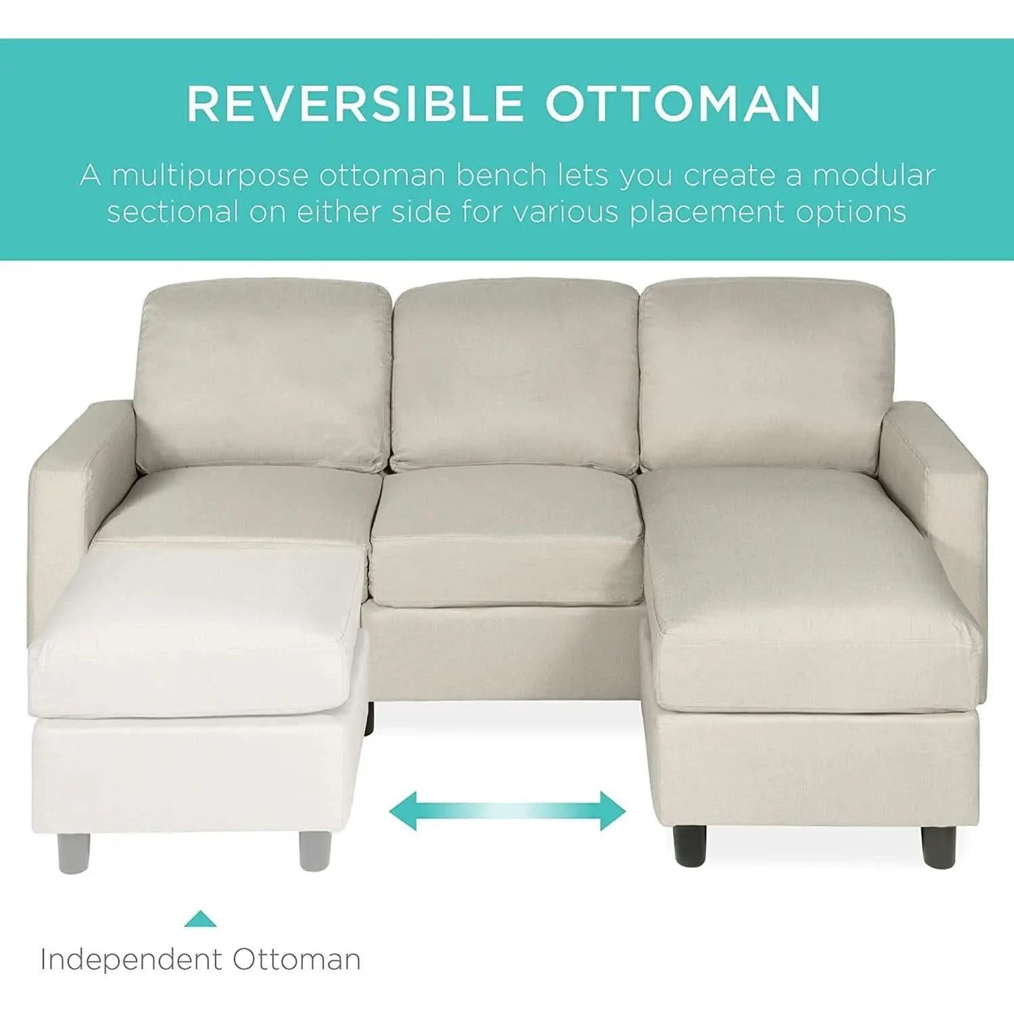 Compact Beige Linen Sectional Sofa With Chaise And Reversible Ottoman from PriceLows™