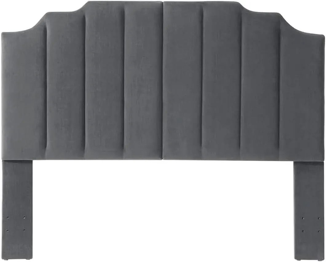 Dark Gray Velvet Tufted Queen Headboard with Curved Design from PriceLows™