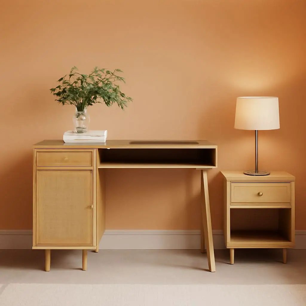 Aaron Modern Desk With Storage In Natural Brown Rattan from PriceLows™