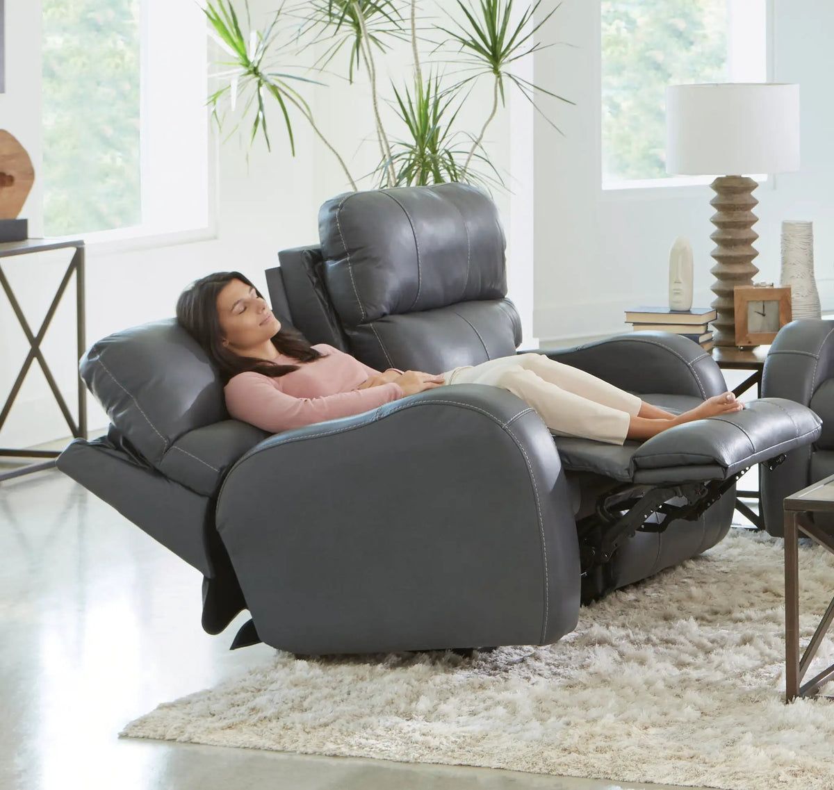 Power Reclining Loveseat | Lay Flat | Genuine Leather | 60 Inch