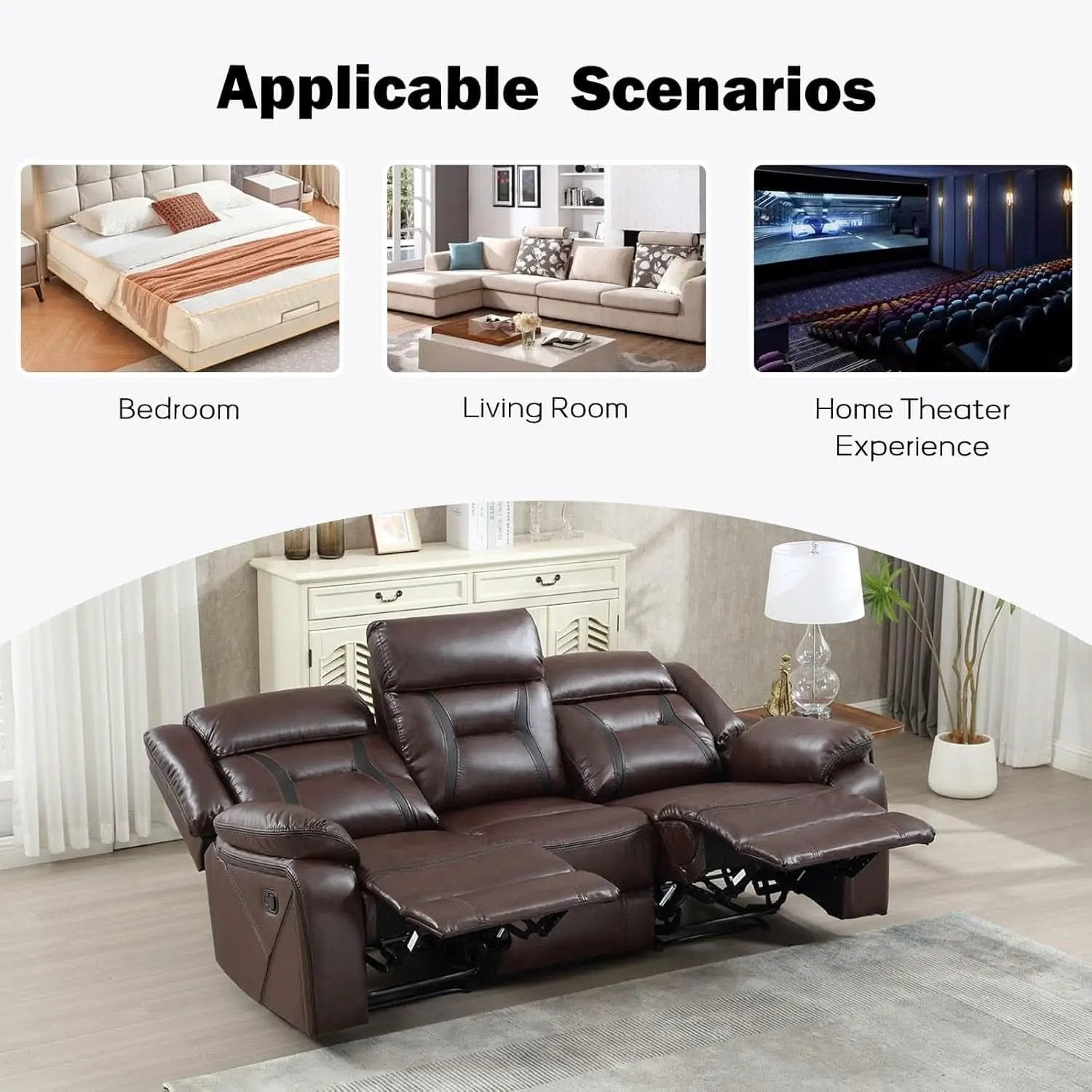 Three Seat Manual Reclining Sofa Dark Brown Faux Leather from PriceLows™
