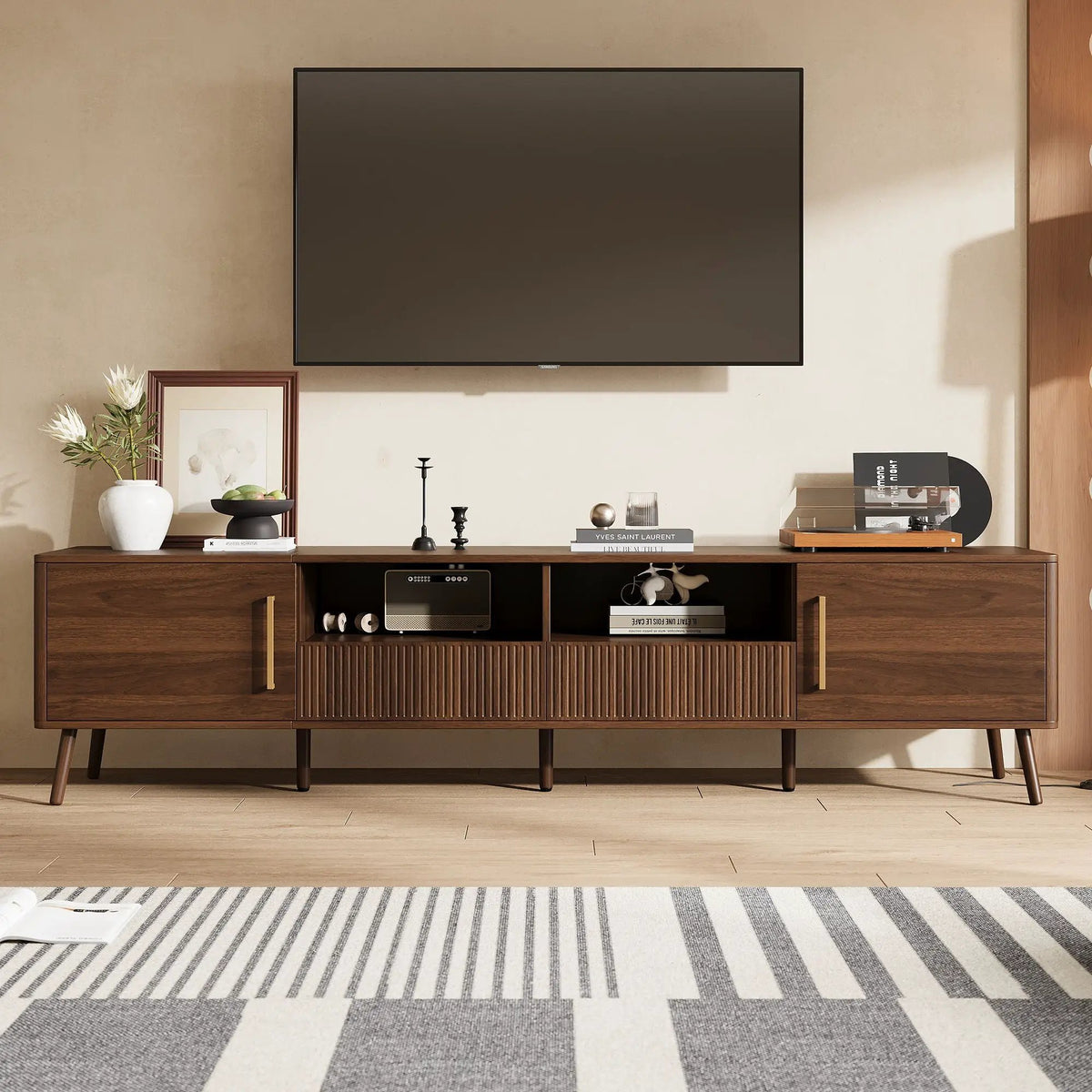 TV Stand | Soft Close Doors | 85 Inch Capacity | Walnut