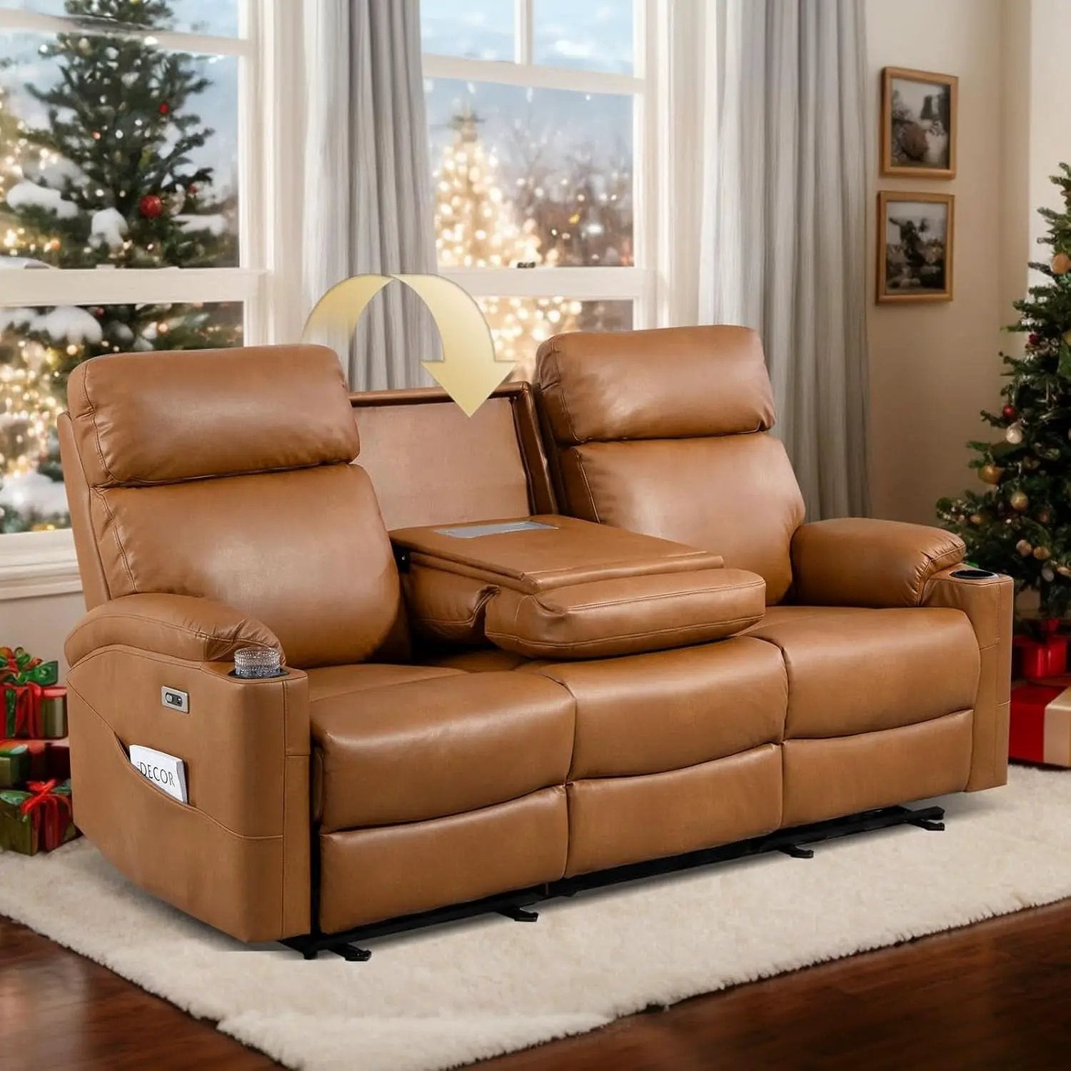Power Reclining Sofa Brown PU Leather Independent Backrests from PriceLows™