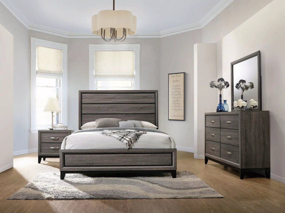 Watson Four-piece Eastern King Bedroom Set Grey | 79.5 x 84.5 x 56.5 in | Rubberwood & Engineered Wood | Oak