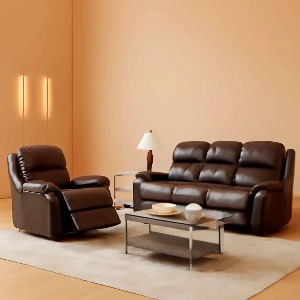 Brown Leather 3 Piece Recliner Sofa Living Room Set from PriceLows™