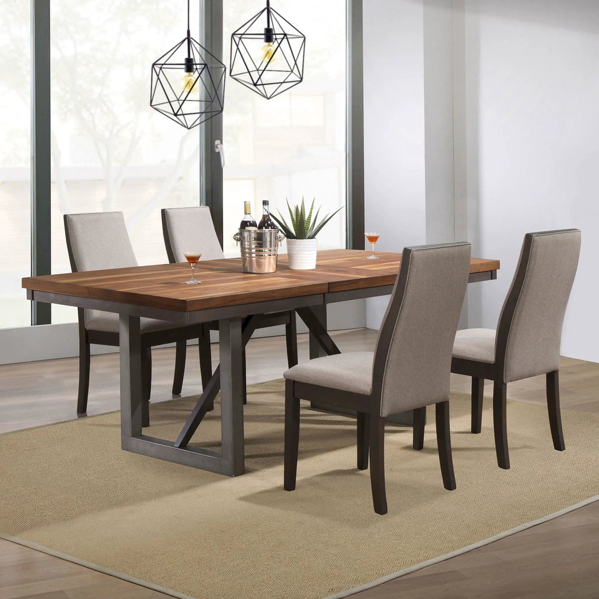 Spring Creek 5-piece Rectangular Dining Table Set | 5-Piece Set | Rubberwood & Walnut | Taupe