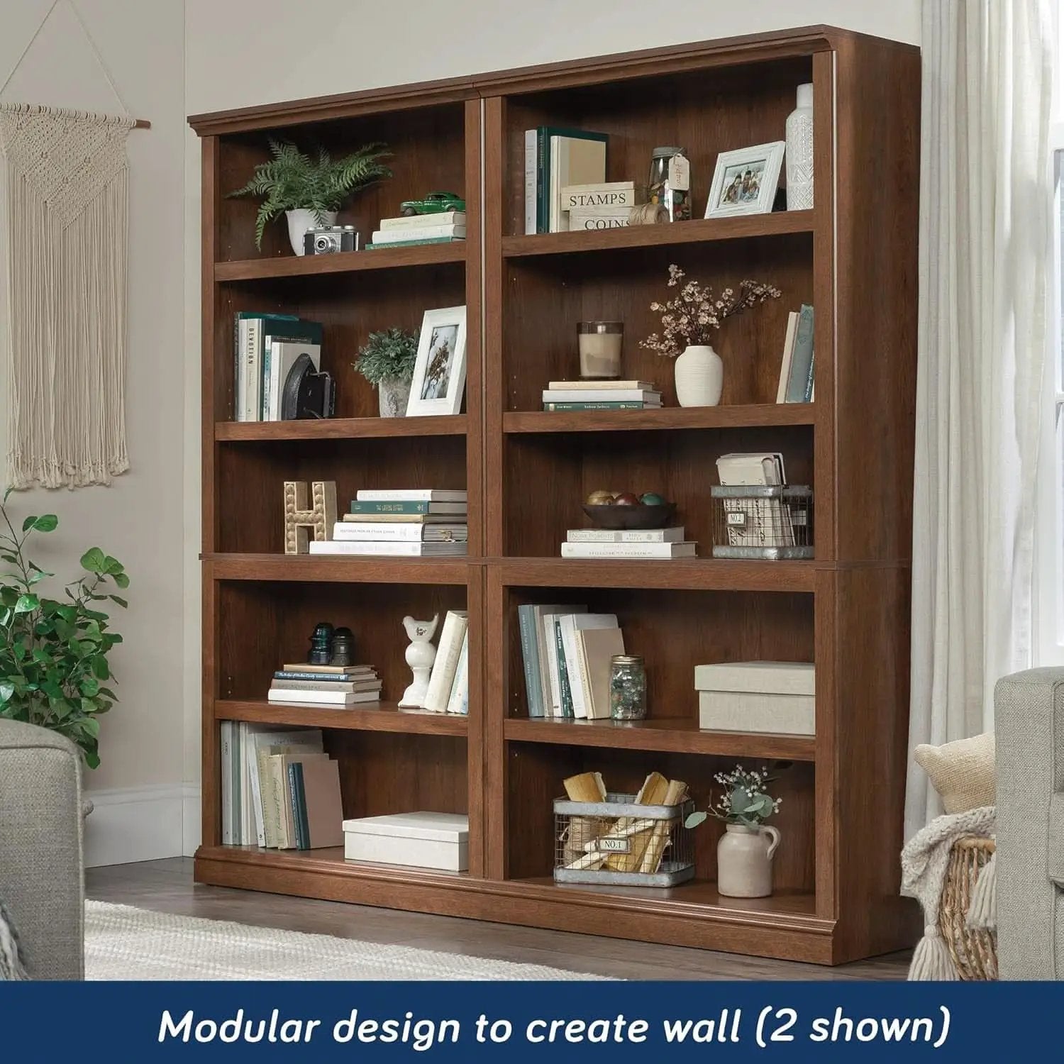Five Shelf Bookcase In Oiled Oak Finish 35.28 Length 13.23 Width 69.76 Inches from PriceLows™