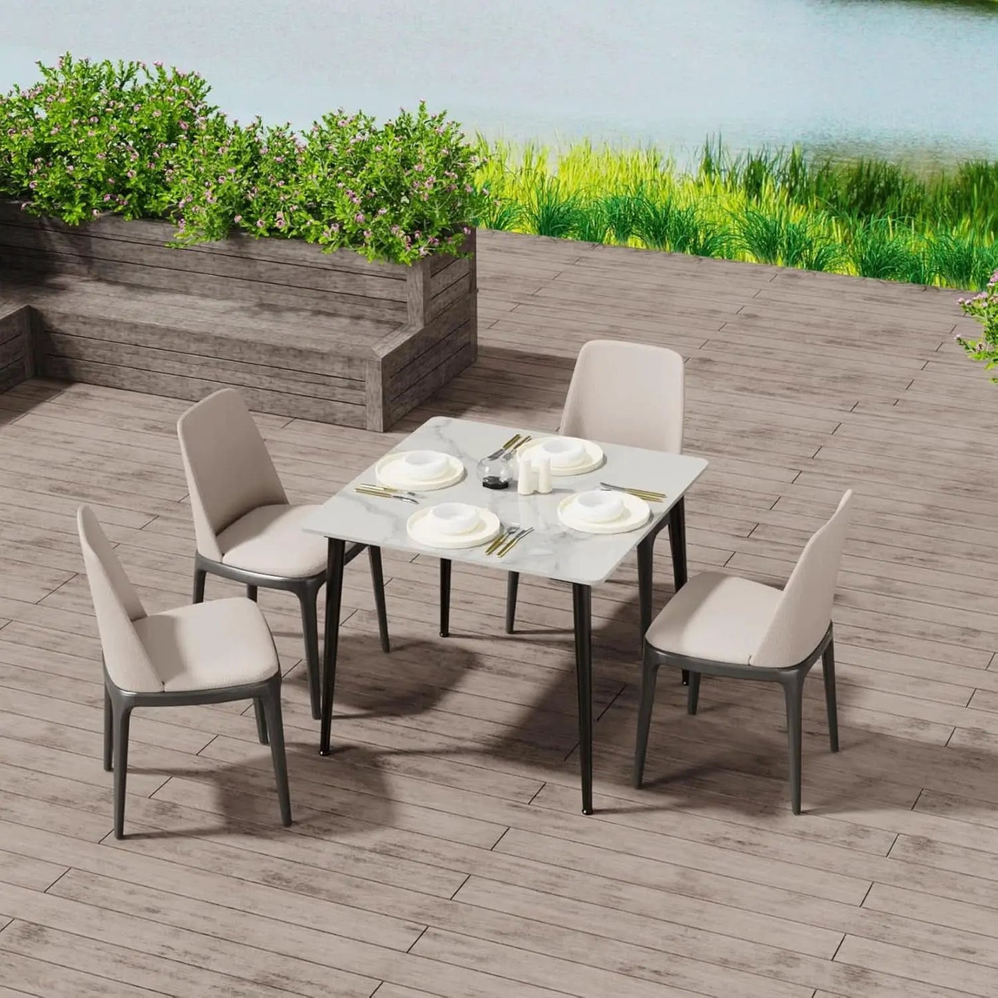 32 Inch Sintered Stone Dining Table With Black Legs from PriceLows™