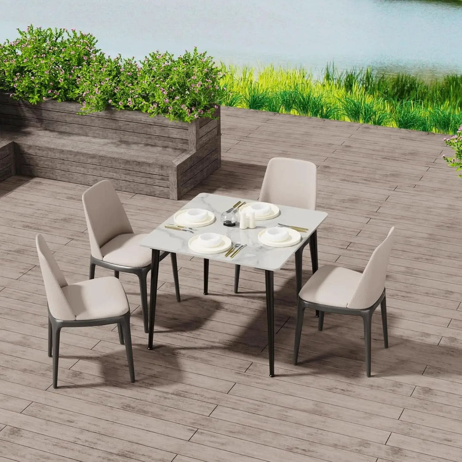 32 Inch Sintered Stone Dining Table With Black Legs from PriceLows™