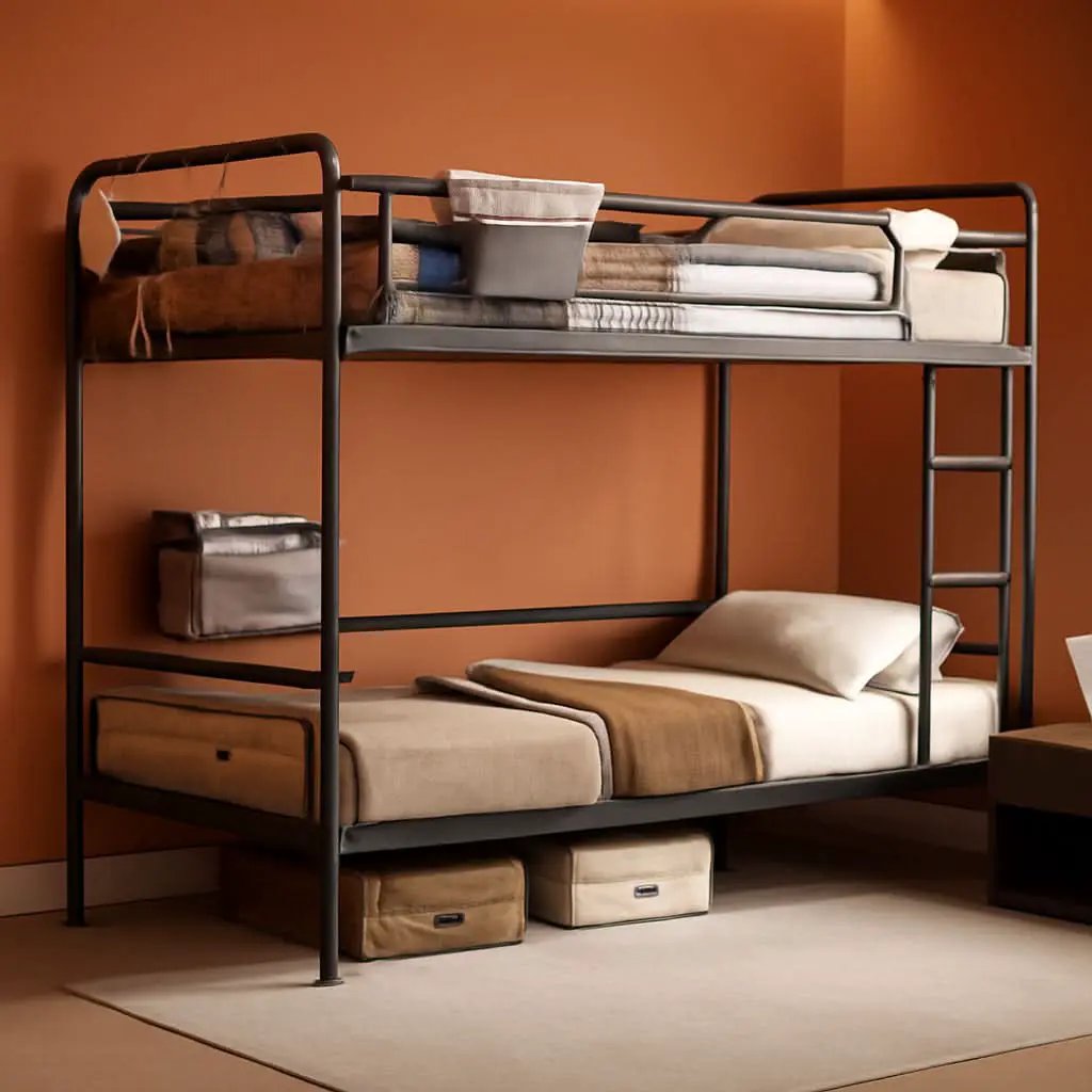 Metal Twin Over Twin Bunk Bed Vintage Brown Safety Rails from PriceLows™