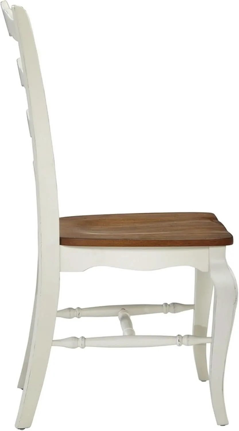 French Countryside Oak And White Pair Of Dining Chairs With Distressed Finish from PriceLows™