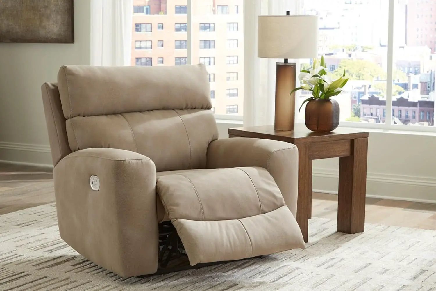 Wall Hugger Power Recliner Light Brown With USB Ports from PriceLows™