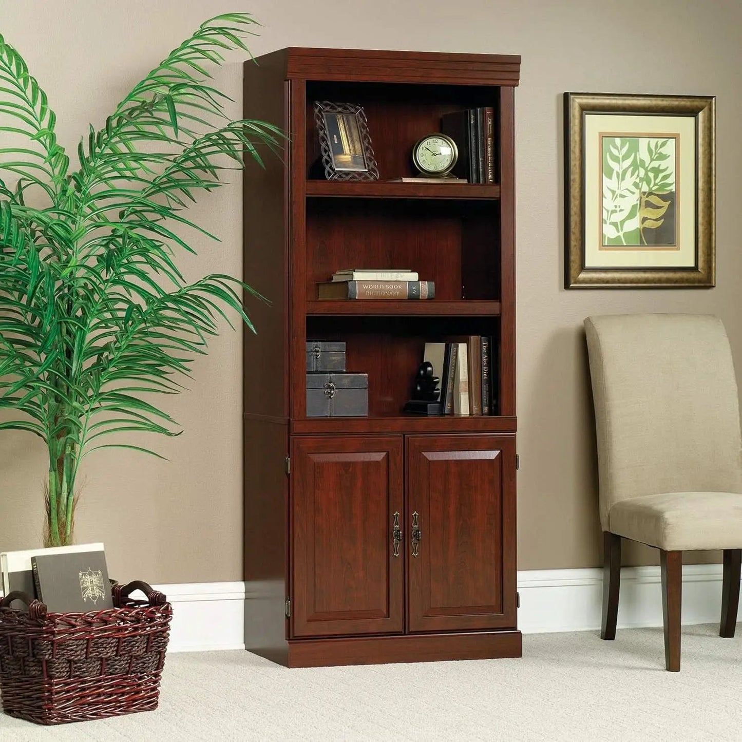 Heritage Hill Library With Doors Bookcase, Classic Cherry Finish, 71 Inch Tall from PriceLows™