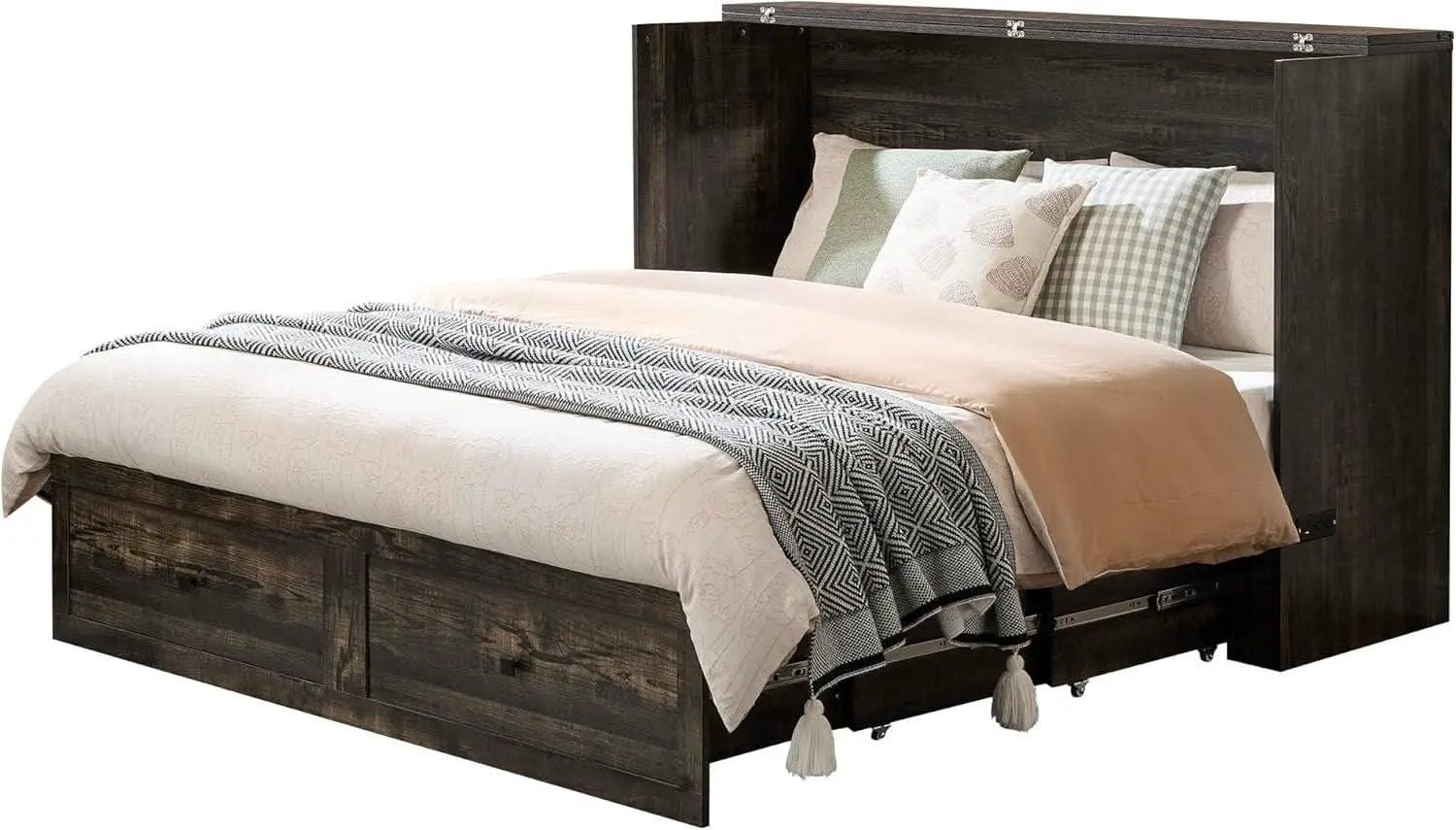 Black Oak Murphy Bed Cabinet With USB Charging Station Queen Size from PriceLows™