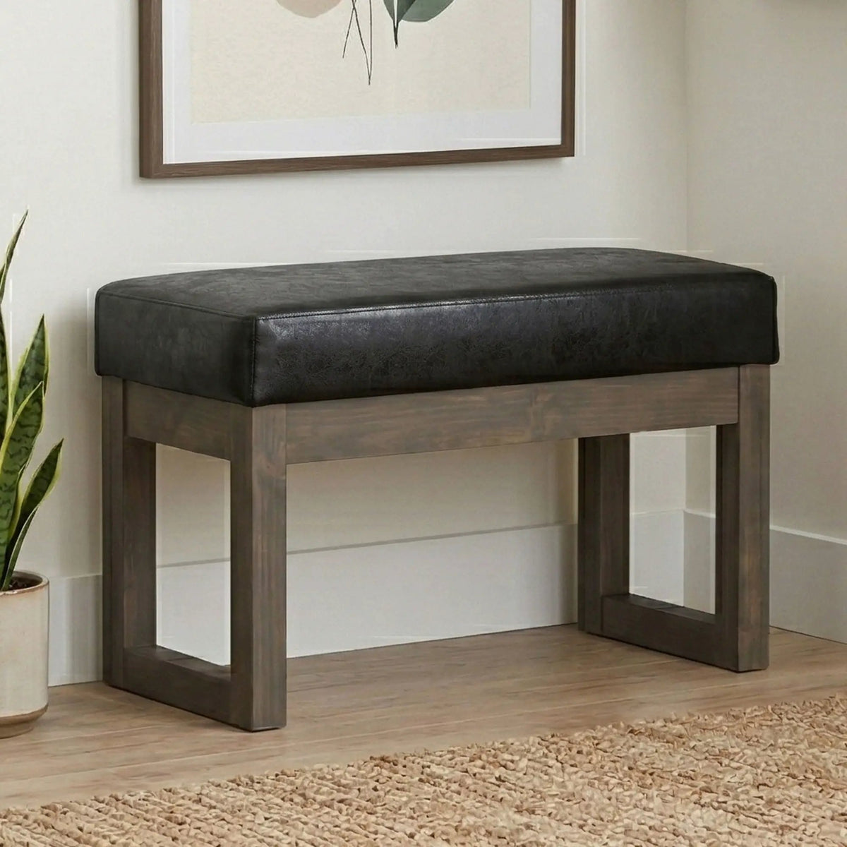 Milltown Upholstered Ottoman Bench | Driftwood Solid Wood Base | Versatile Design | 44.5 Inch Width