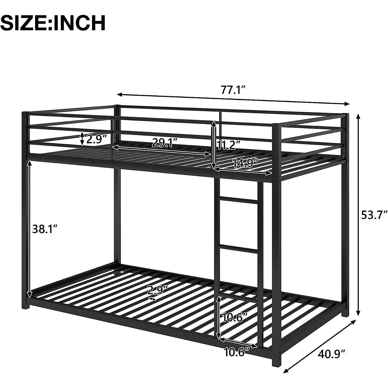 Black Twin Metal Bunk Bed With Guard Rails And Ladder from PriceLows™