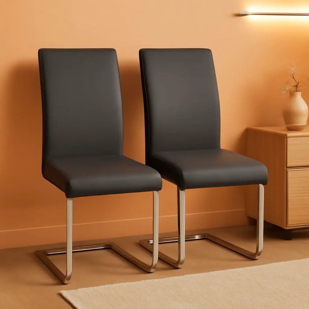 Gray High Back Leather Dining Chairs Set Of 2 For Kitchen from PriceLows™