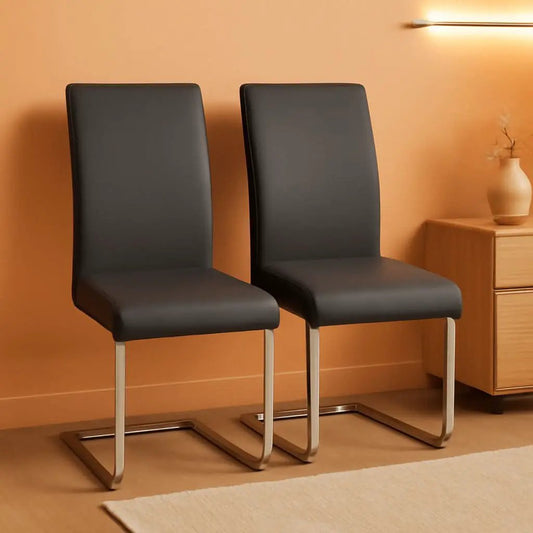 Gray High Back Leather Dining Chairs Set Of 2 For Kitchen from PriceLows™