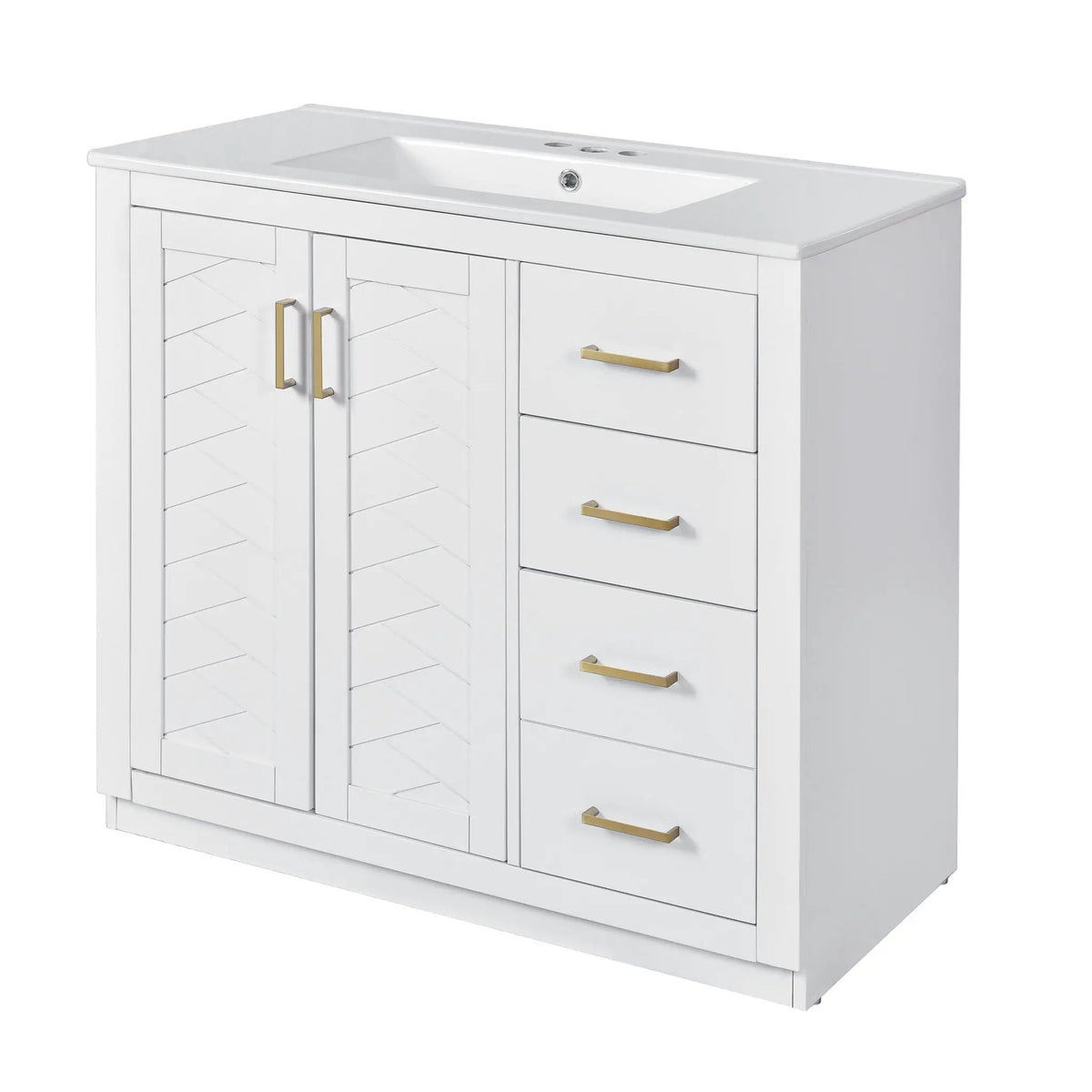 36 Inch Bathroom Vanity | Ceramic Sink Combo | 3 Drawers | Soft Closing Doors