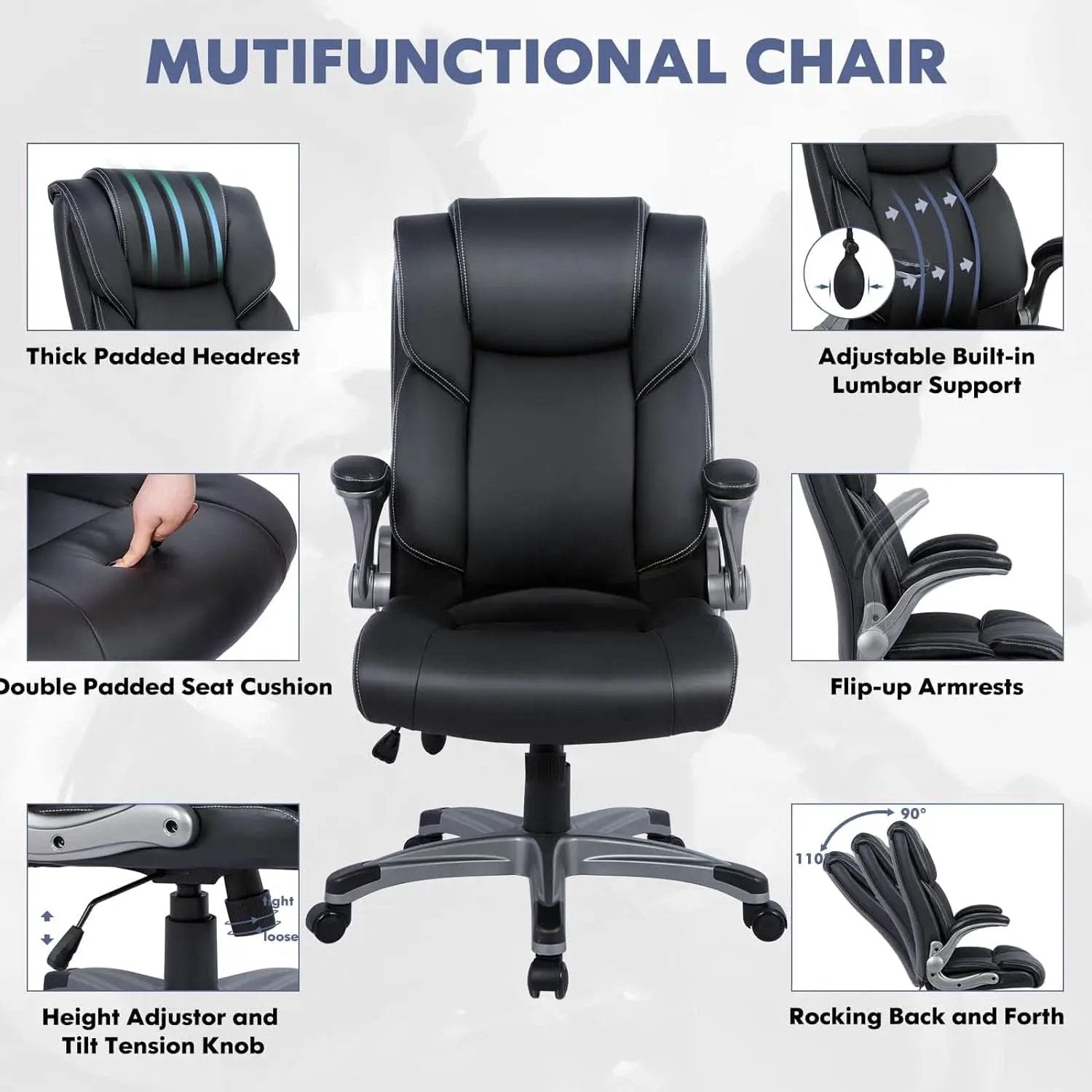 Black Leather Executive Office Chairs 2 Pack With Flip Arms from PriceLows™