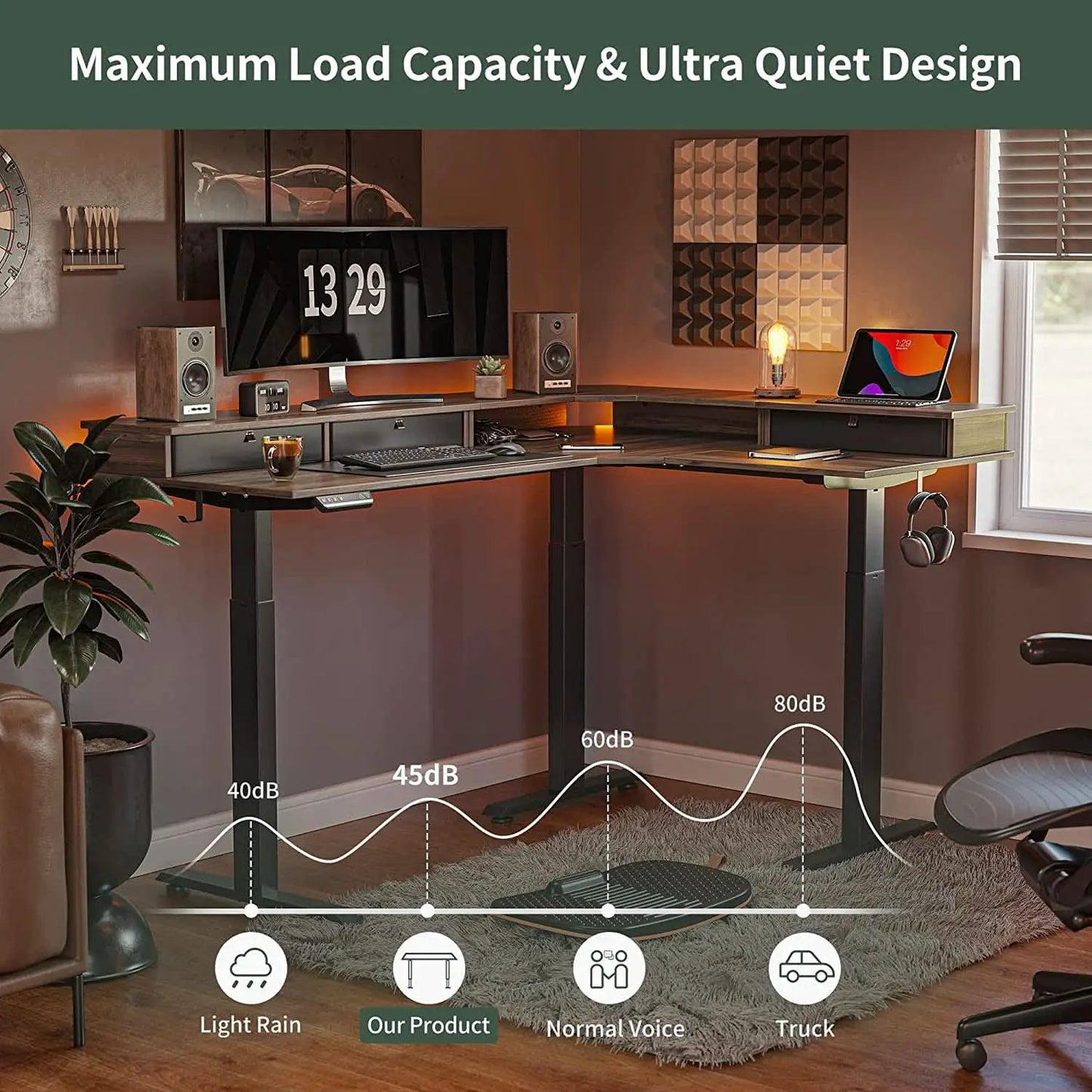 63 Inch L Shaped Electric Standing Desk With Drawers from PriceLows™