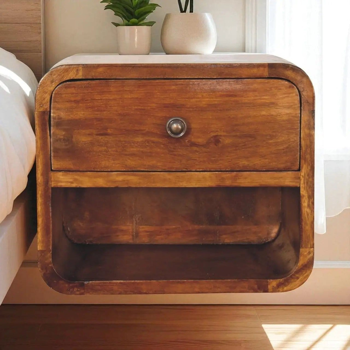 Curve Upper Slot Floating Nightstand | 6 Pieces | Bedroom Furniture | Bedroom
