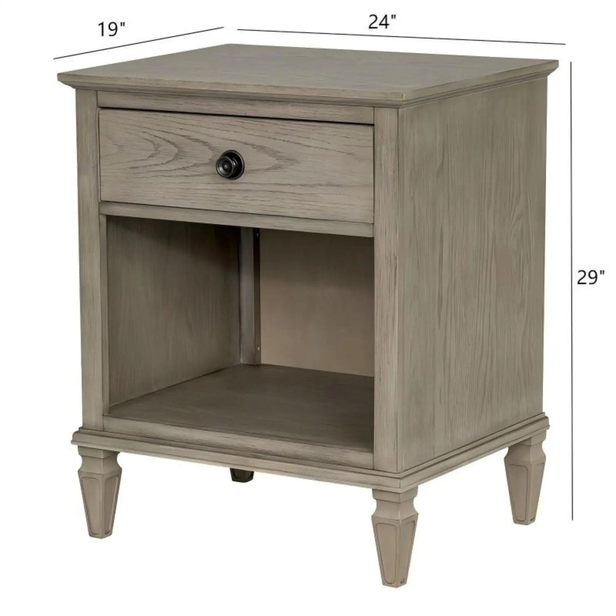 Victoria Nightstand | French-Inspired Design | Wire Brush Finish | 1 Drawer And Open Shelf
