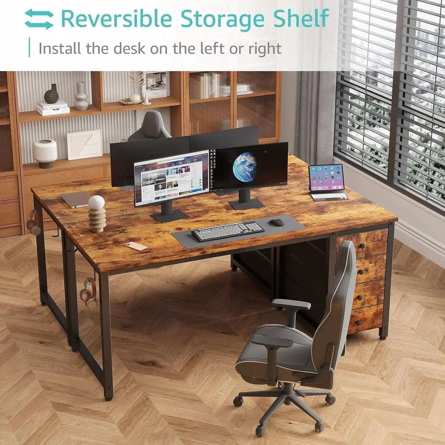 55 Inch Computer Desk With Fabric Drawers Home Office from PriceLows™