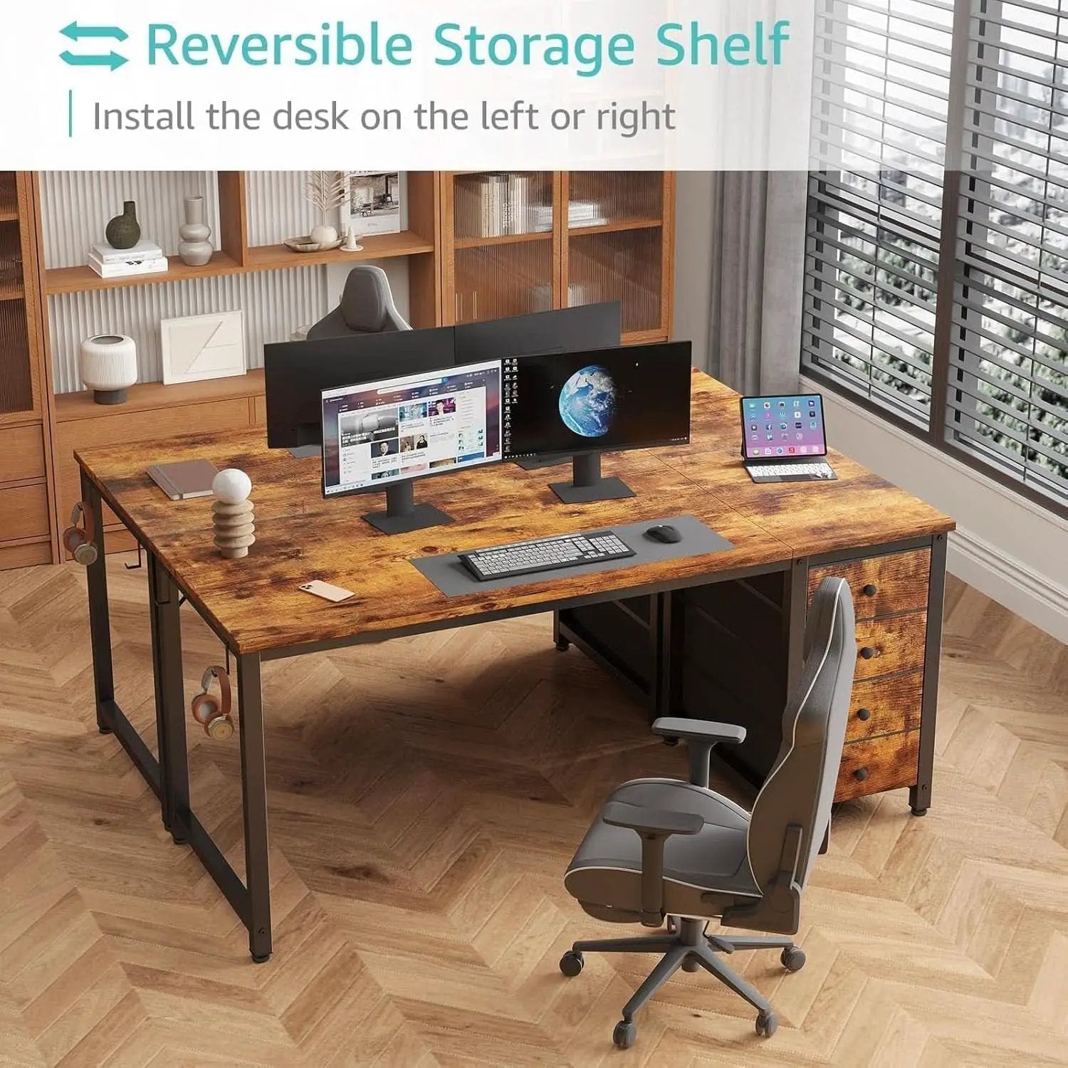 55 Inch Computer Desk With Fabric Drawers Home Office from PriceLows™