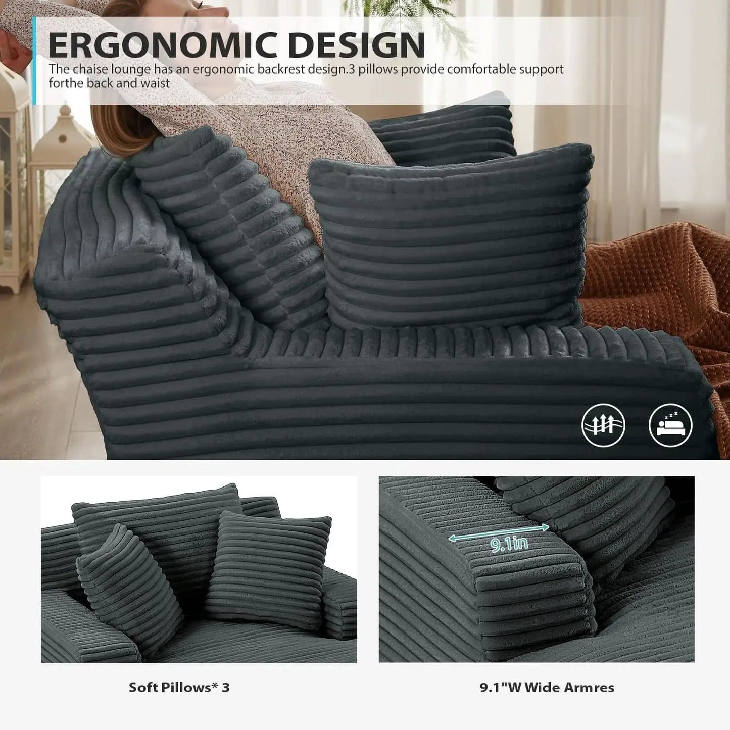 Sumptuously Oversized Dark Grey Chaise Lounge Chair from PriceLows™