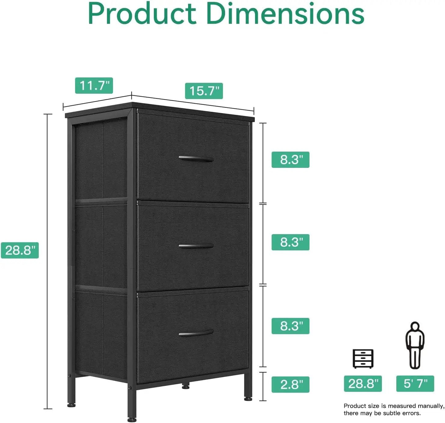 Black 3 Drawer Dresser Nightstand For Bedroom Compact from PriceLows™