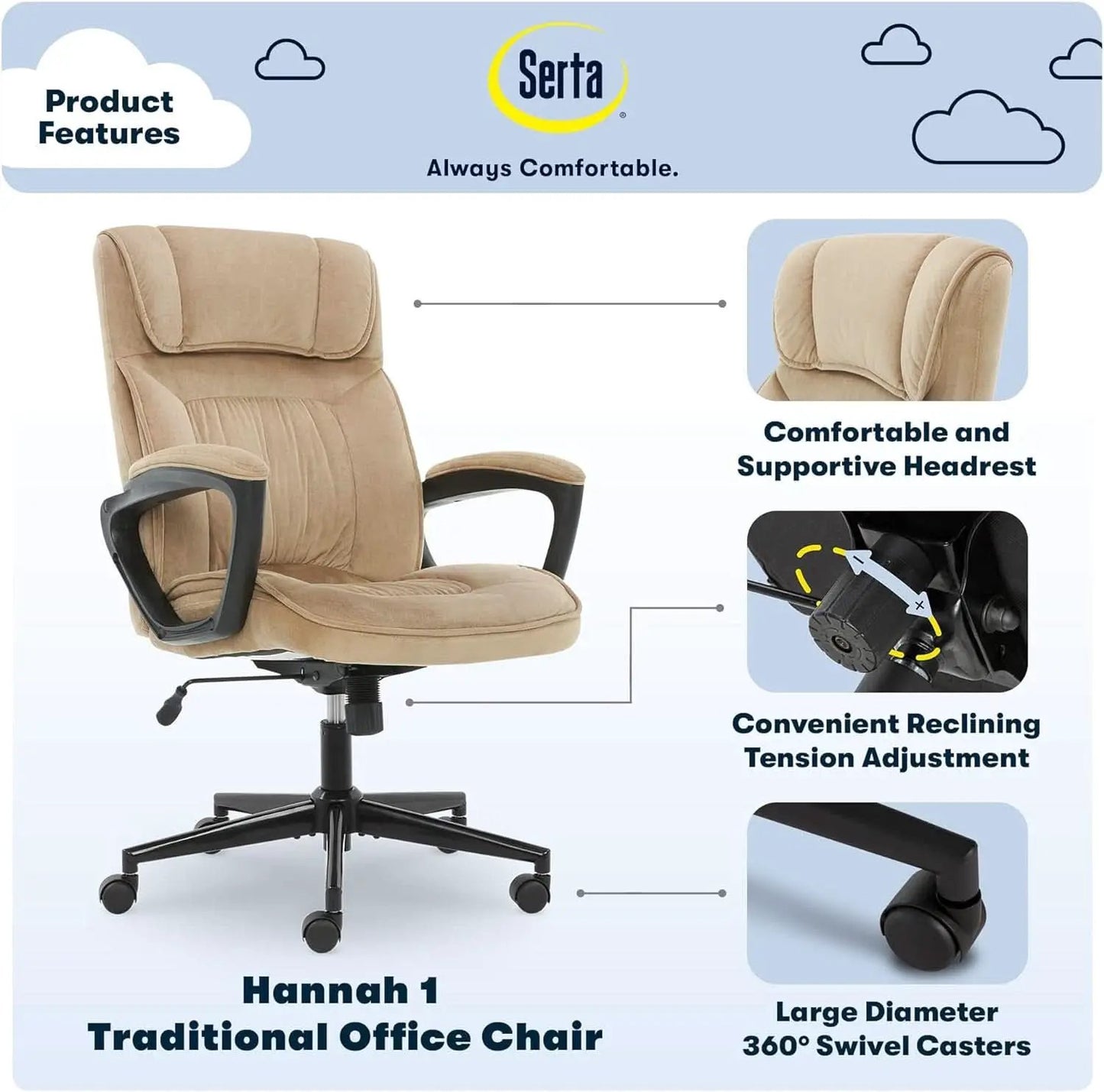 Hannah Executive Ergonomic Office Chair With Lumbar Support Beige Microfiber from PriceLows™