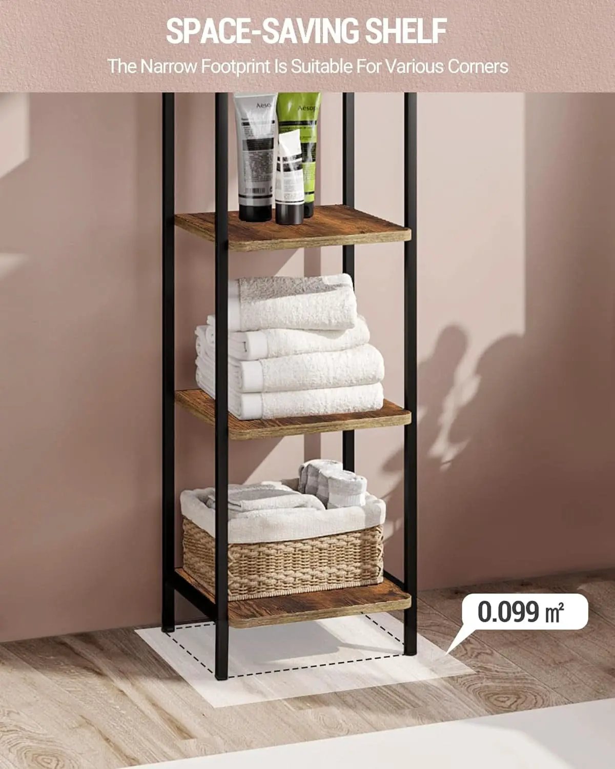 5-Tier Industrial Corner Shelf Narrow Rustic Black Bookcase from PriceLows™