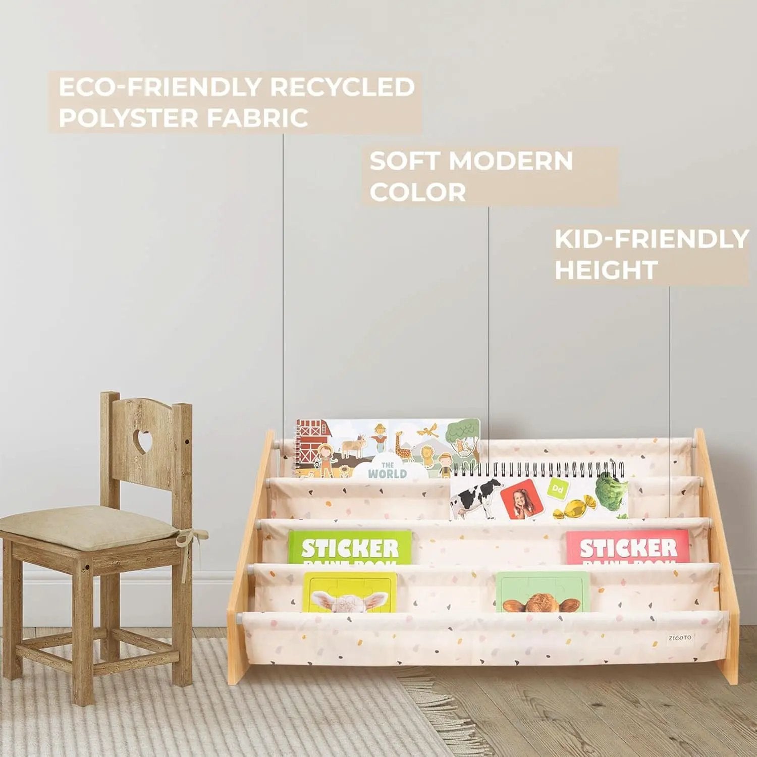 Montessori Kids Bookshelf 28.7x15.7x13.6 Nursery Organizer from PriceLows™