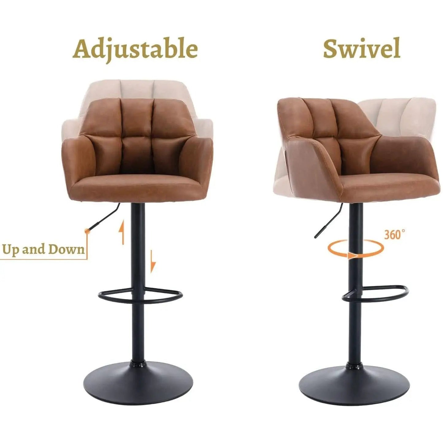 Modern Leather Swivel Bar Stool With Backrest And Armrests from PriceLows™