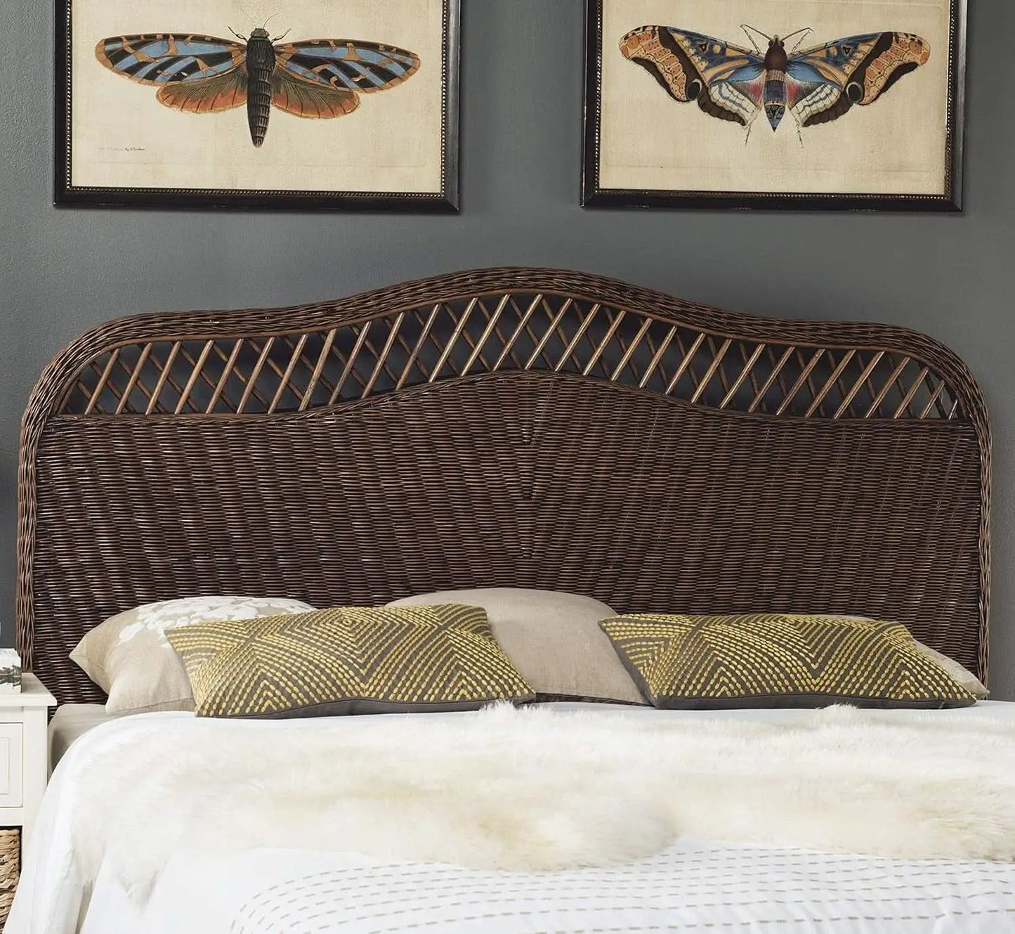 Intricately Woven Brown Rattan Queen Size Headboard from PriceLows™