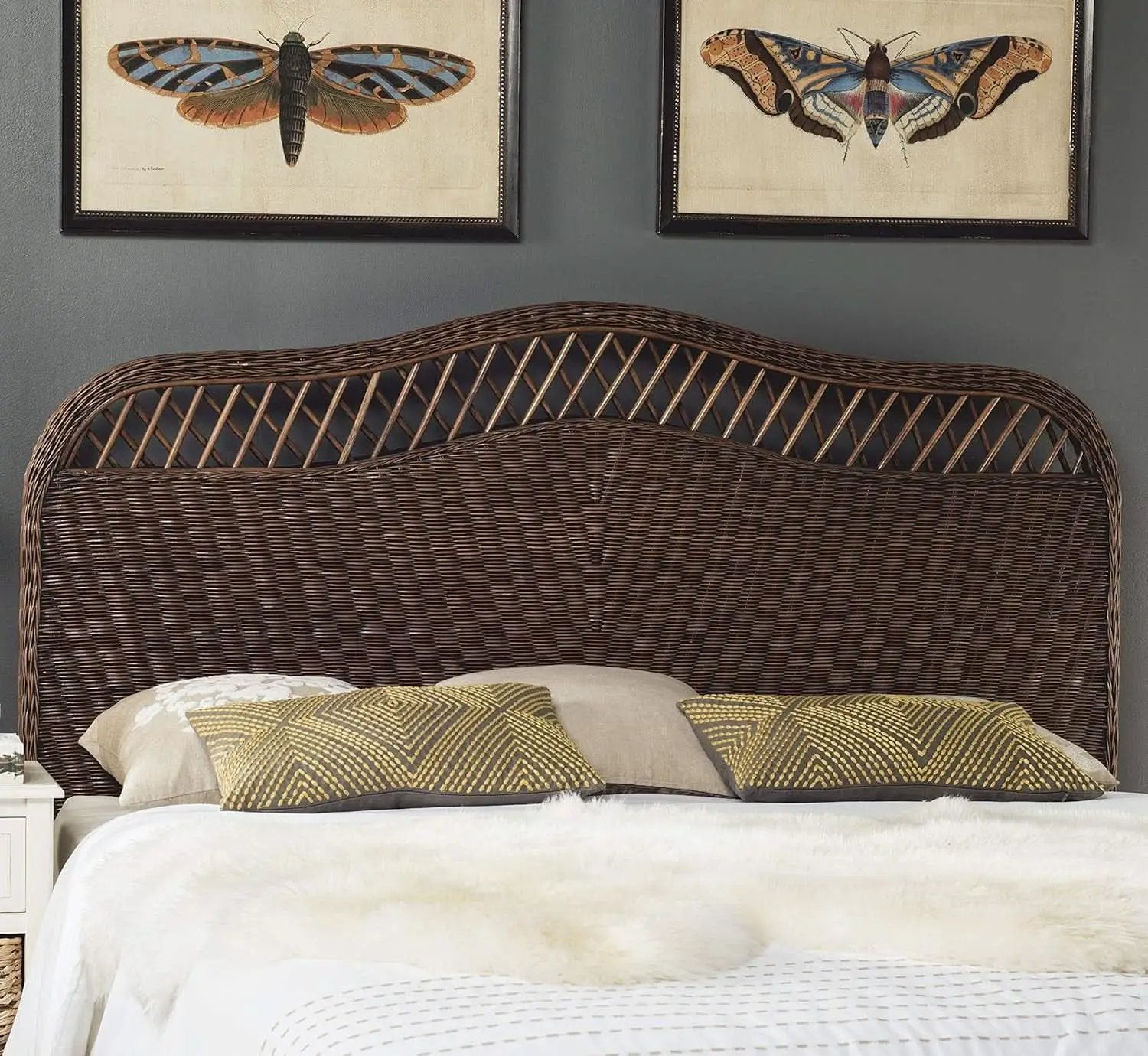Intricately Woven Brown Rattan Queen Size Headboard from PriceLows™