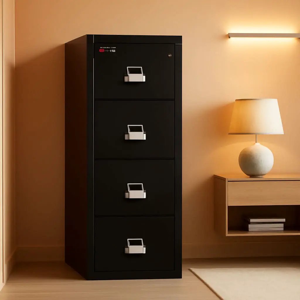 Vertical 4 Drawer File Cabinet 1 Hour Fire Rated Black from PriceLows™