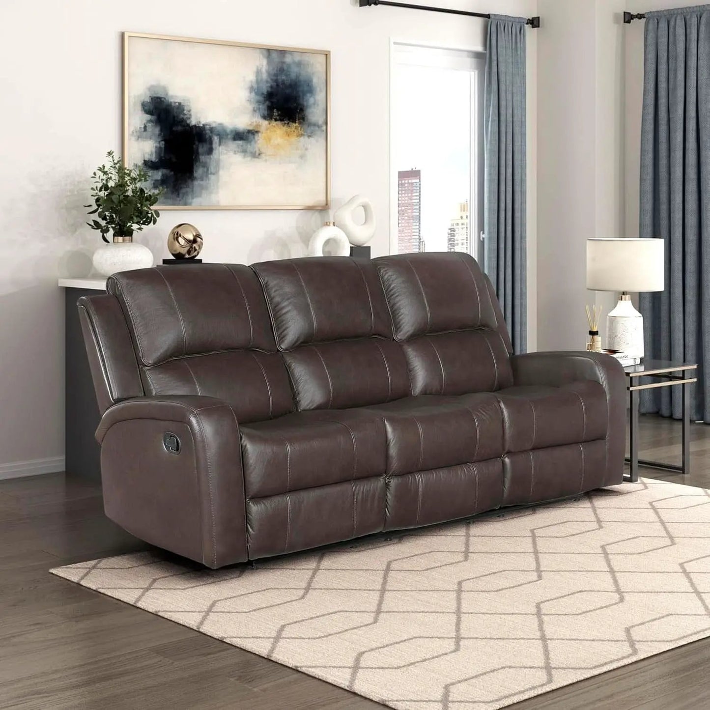 Manual Double Recliner Sofa Brown Leather Match Wall Hugger from PriceLows™