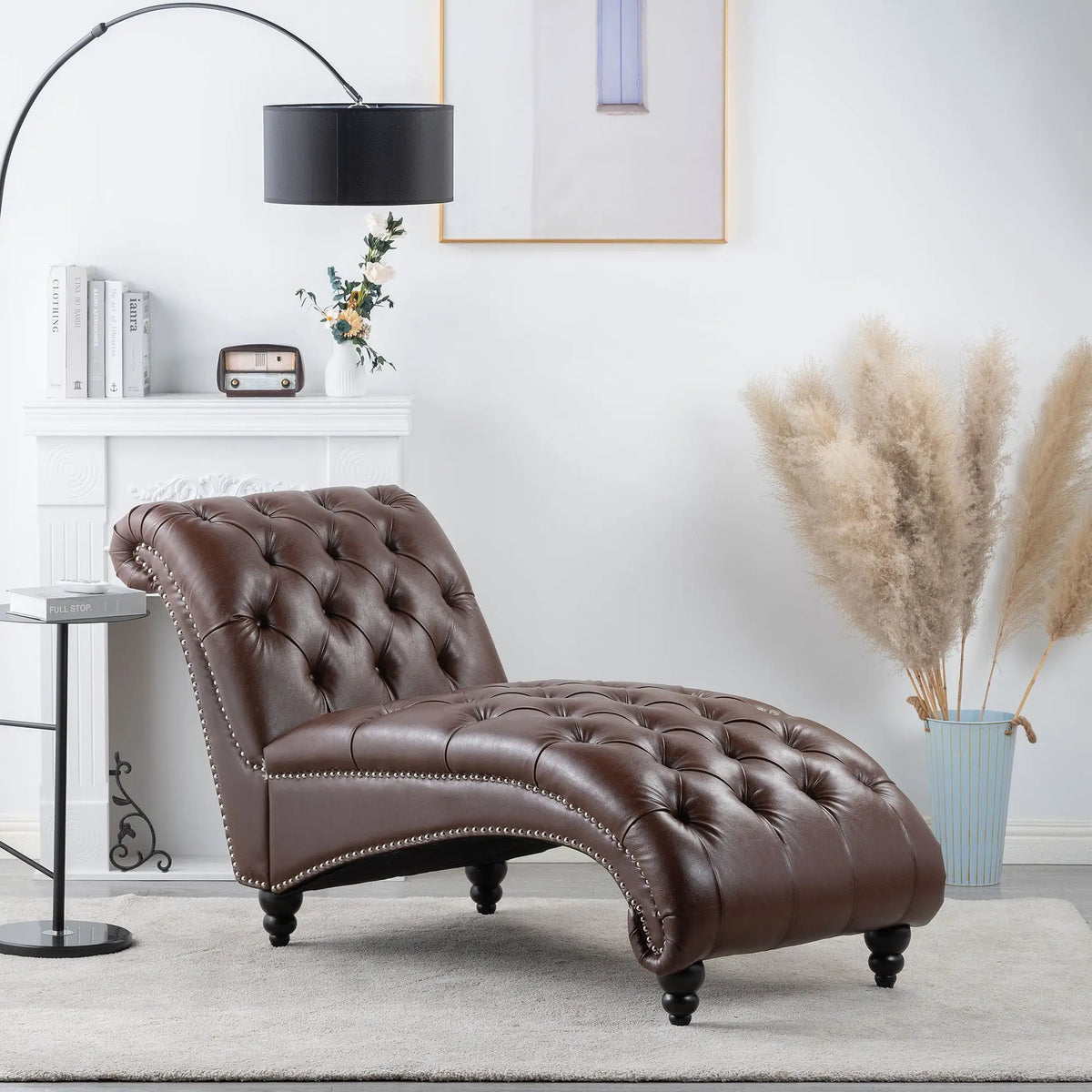 Tufted Armless Chaise Lounge | High Density Foam | Bubble Nail Trim
