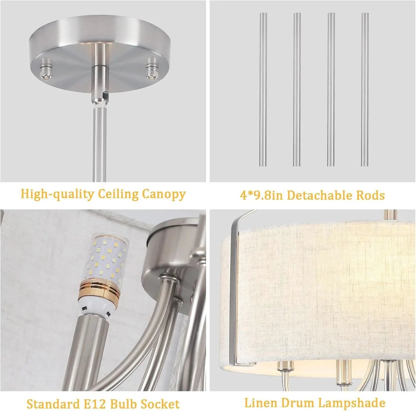 5 Light Drum Chandelier 18 Inch Brushed Nickel Fixture from PriceLows™