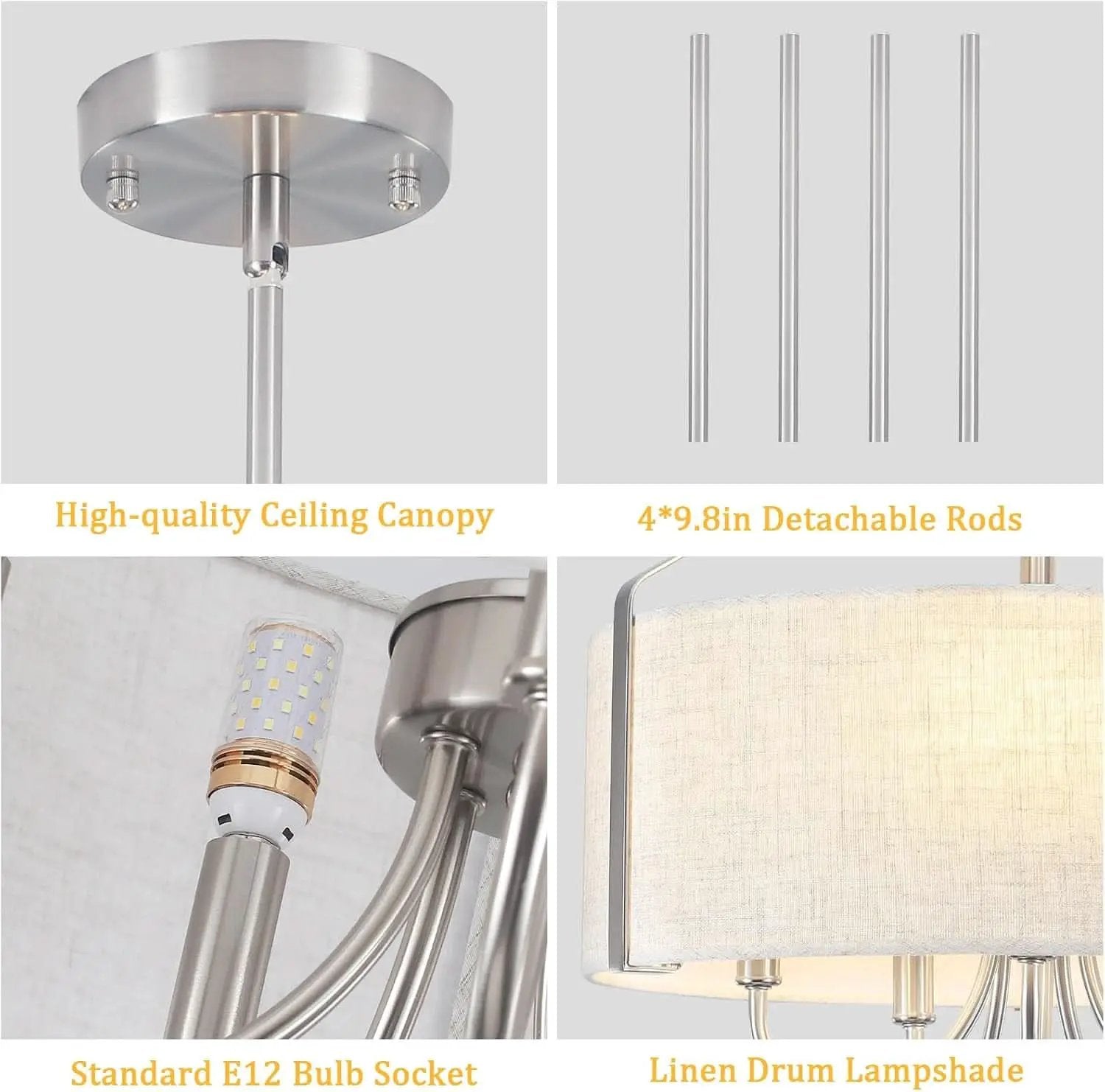5 Light Drum Chandelier 18 Inch Brushed Nickel Fixture from PriceLows™