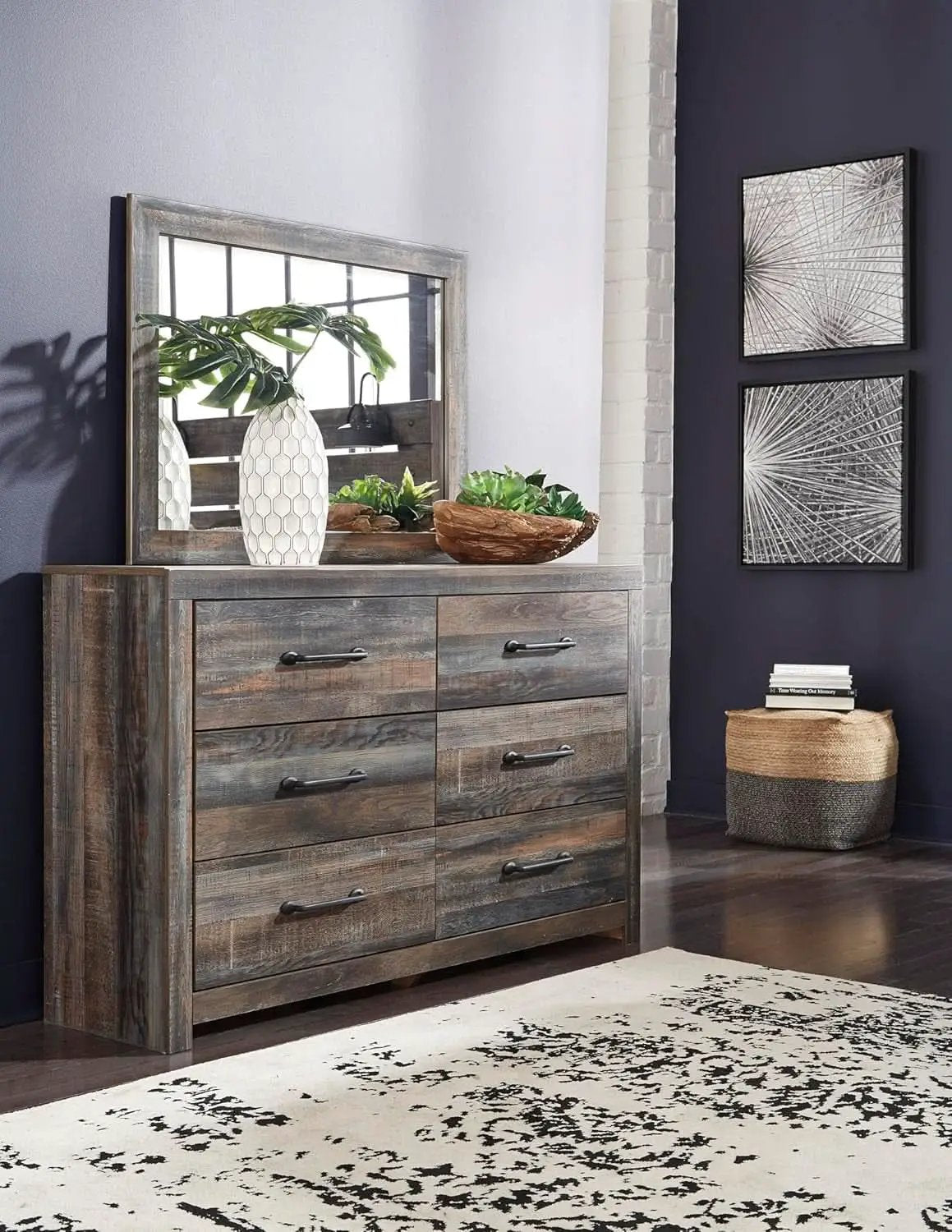 Rusticated Six Drawer Dresser Weathered Brown Bedroom from PriceLows™