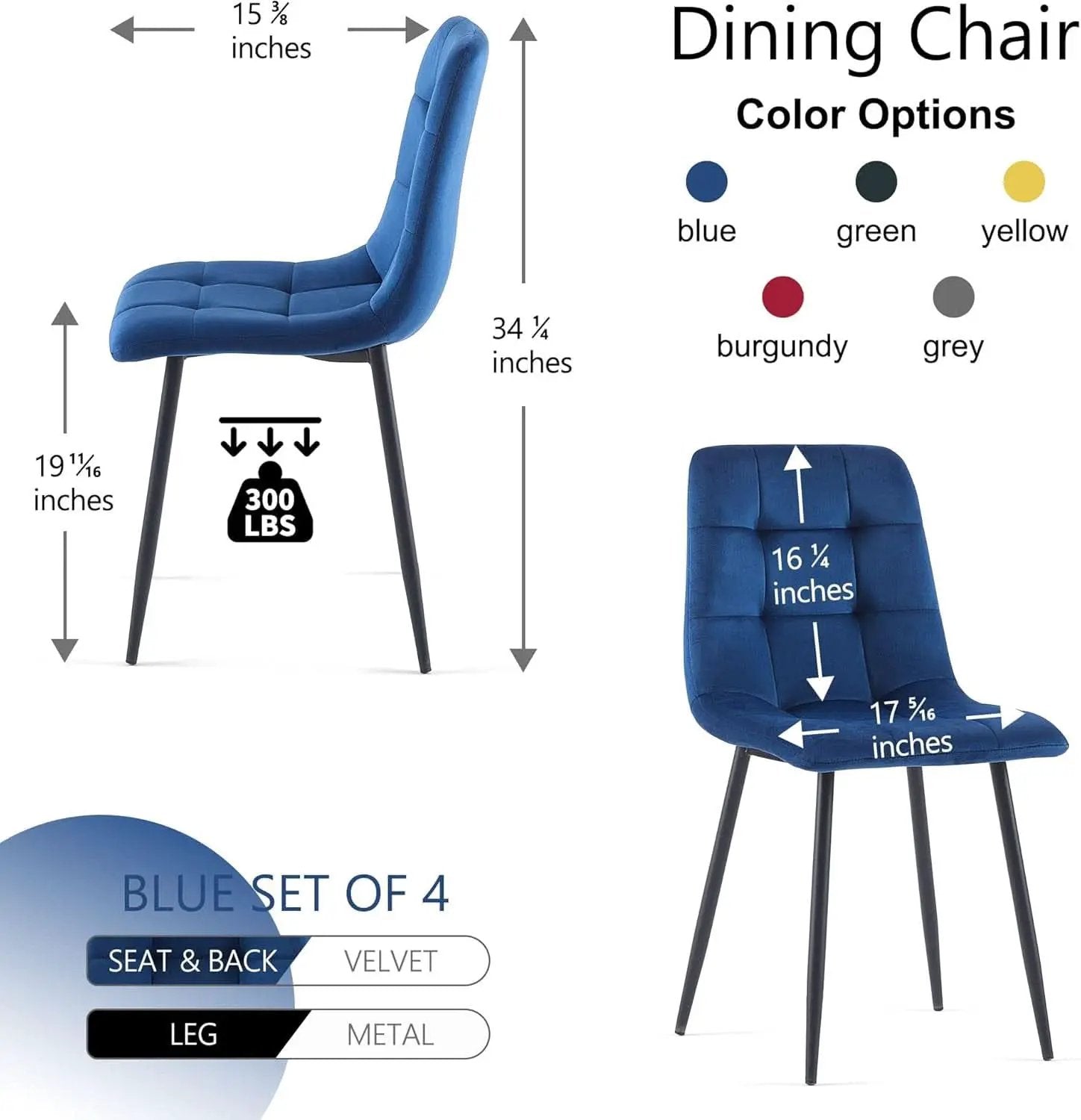 Navy Blue Velvet Dining Chairs Set of 4 Armless Tufted from PriceLows™