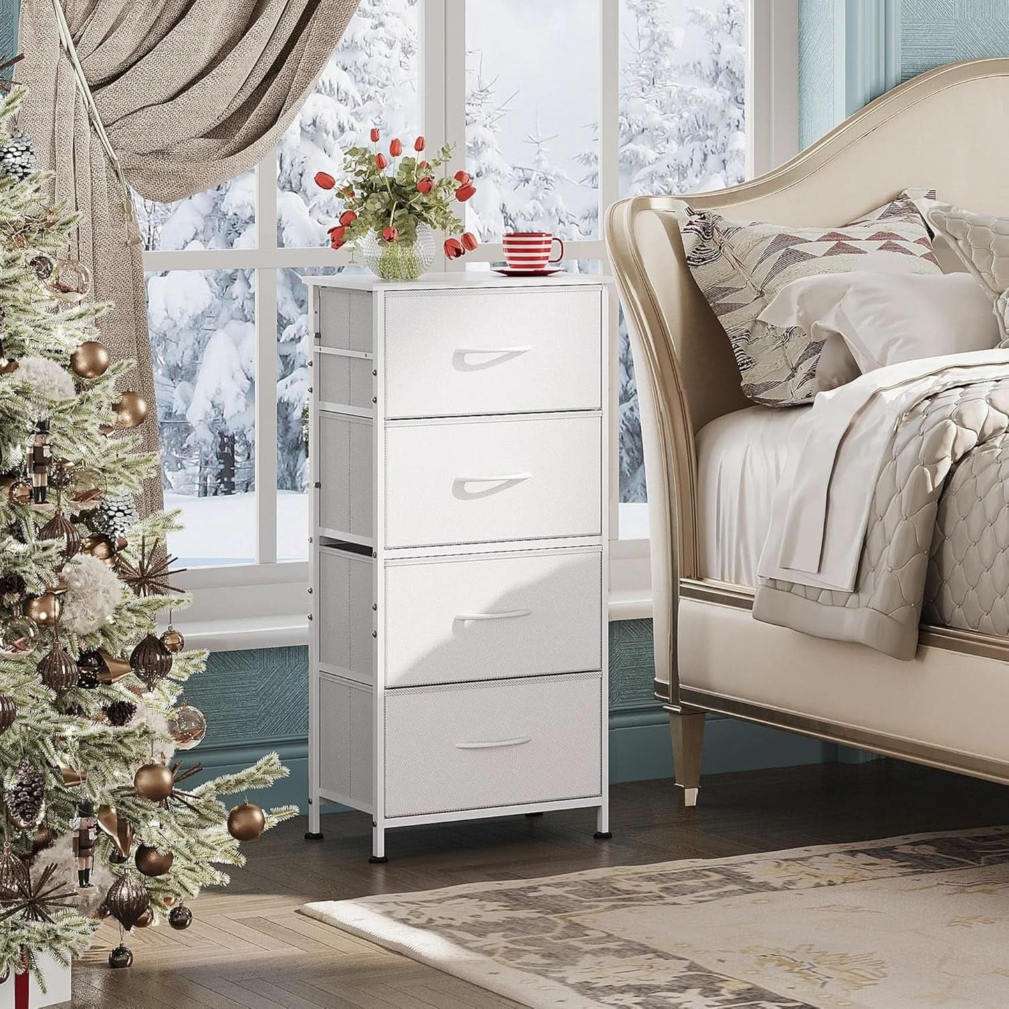 4 Drawer White Dresser For Bedroom Storage Tower Unit from PriceLows™