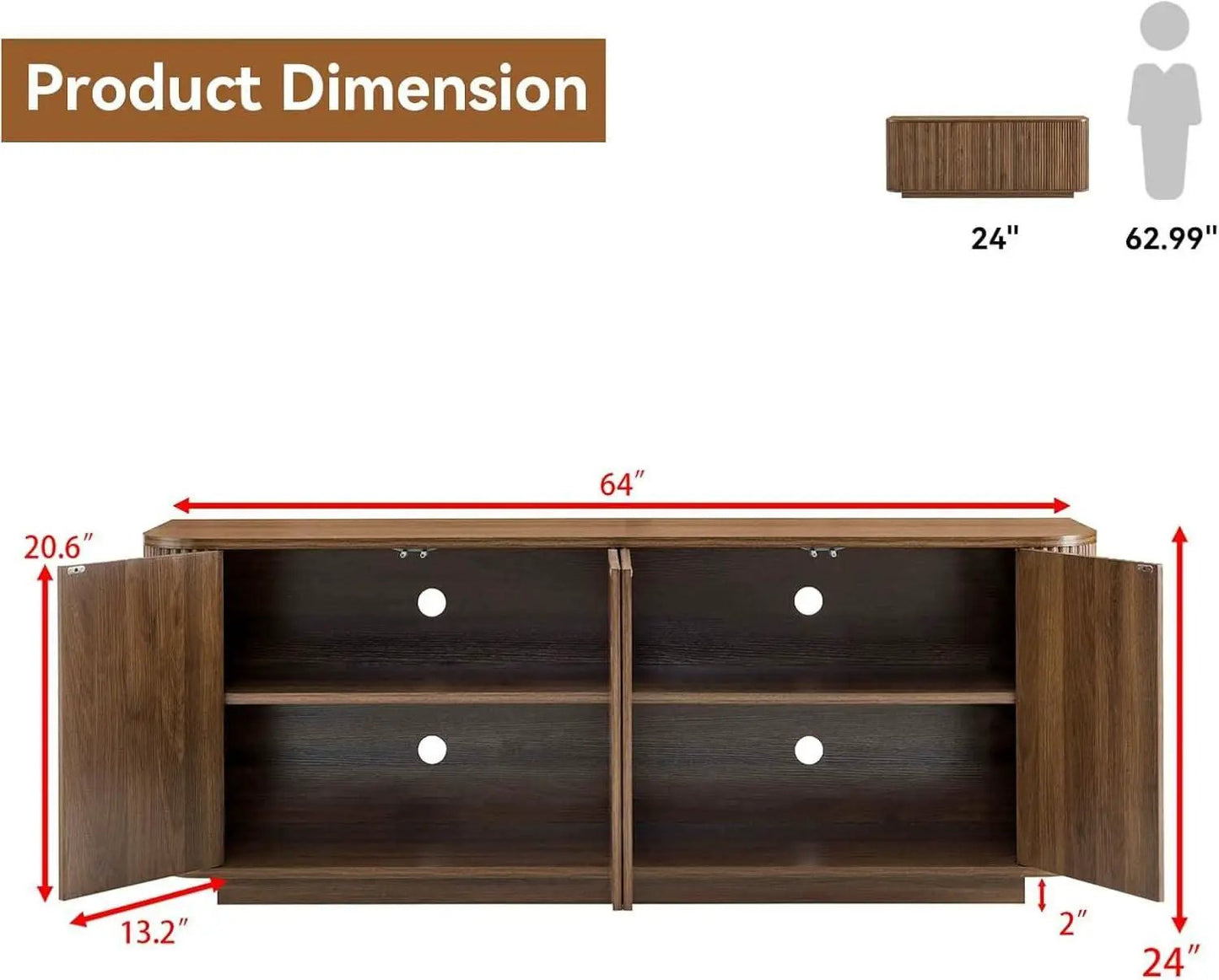 64 Inch Walnut Contemporary Buffet Sideboard Cabinet from PriceLows™