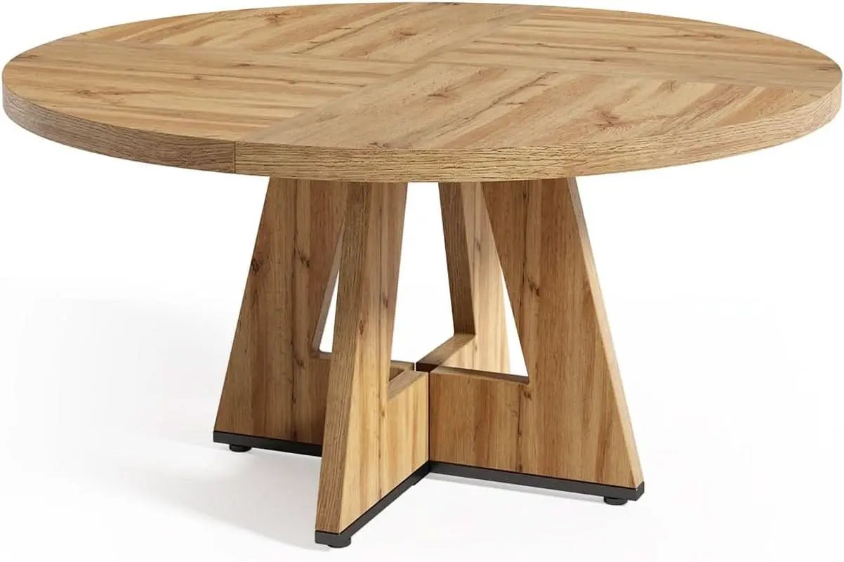 Round Dining Table 47 Inch For 4 To 6 With Wooden Pedestal from PriceLows™