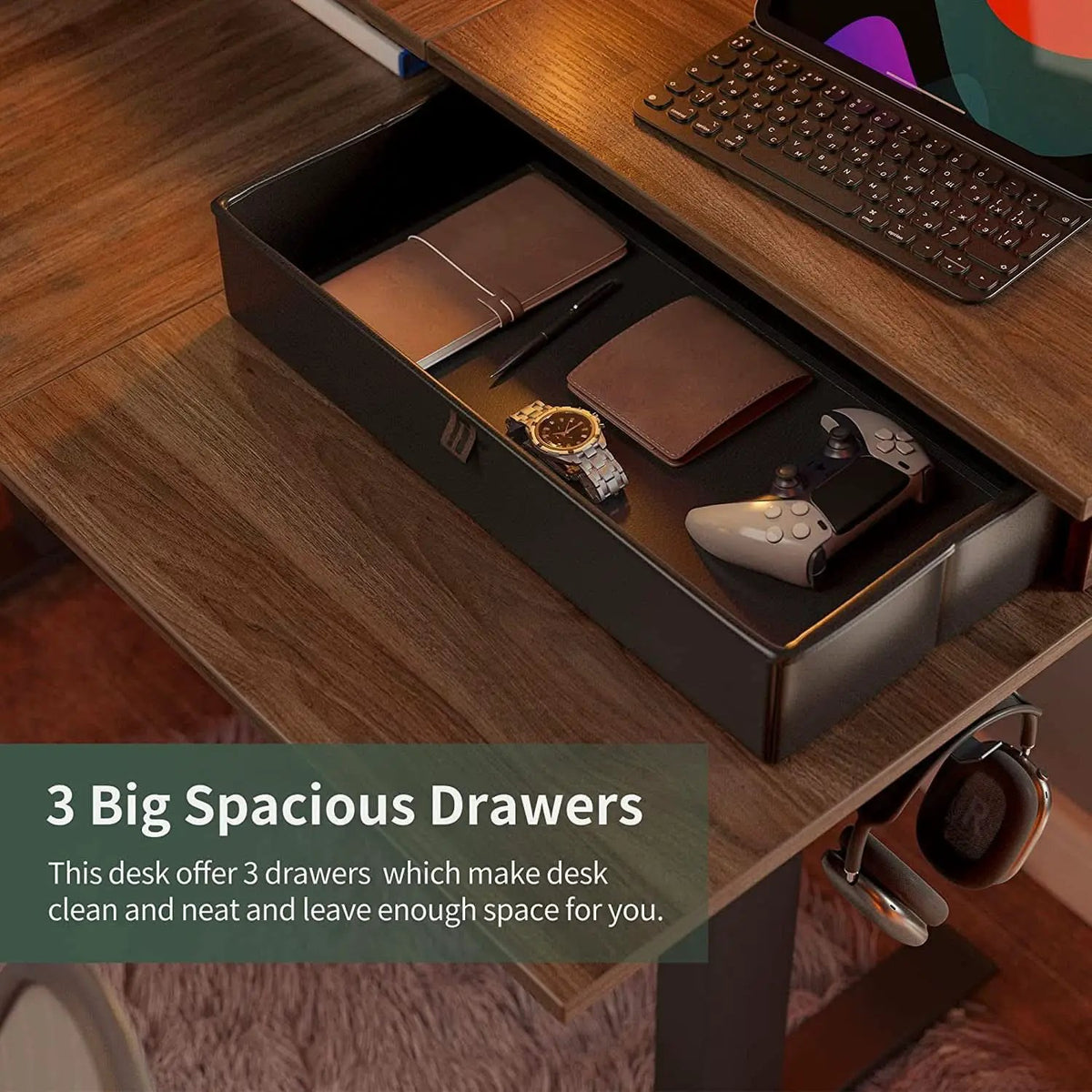 63 Inch L Shaped Electric Standing Desk With Drawers from PriceLows™