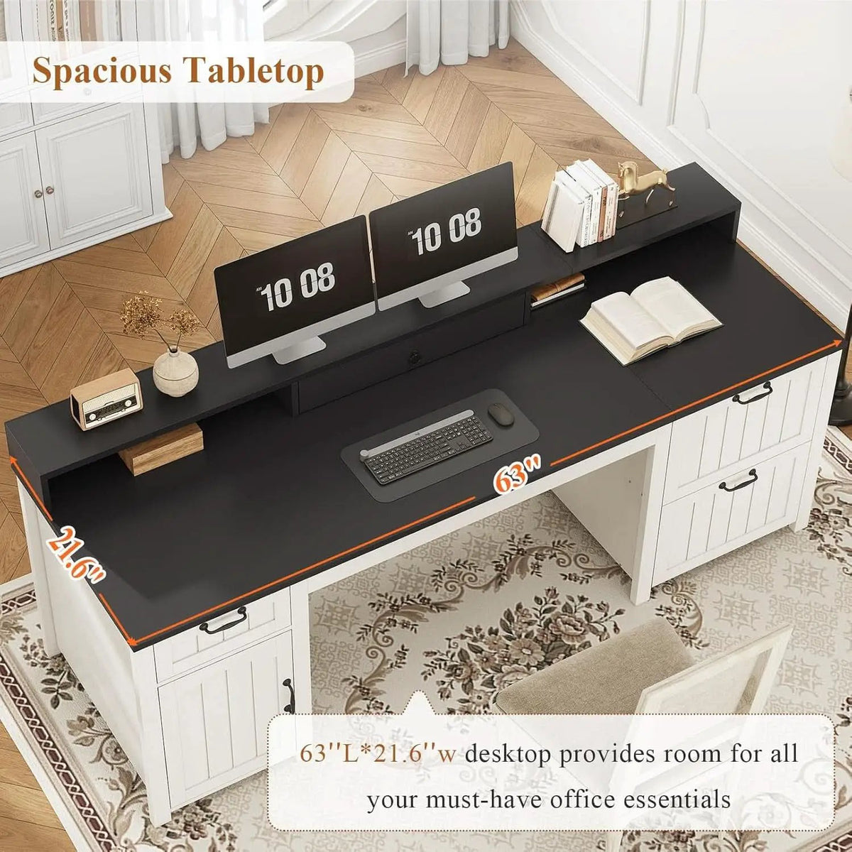 63 Inch Wide White Solid Wood Executive Desk With Drawer from PriceLows™